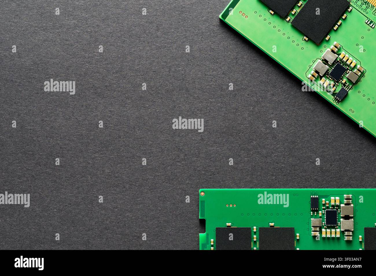 RAM Stick on Black Paper Texture Modern Tech Background Stock Photo