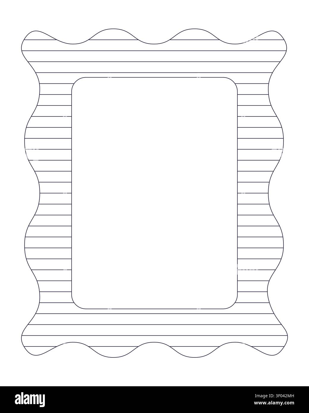 Wavy striped rectangular black and white retro frame Stock Vector