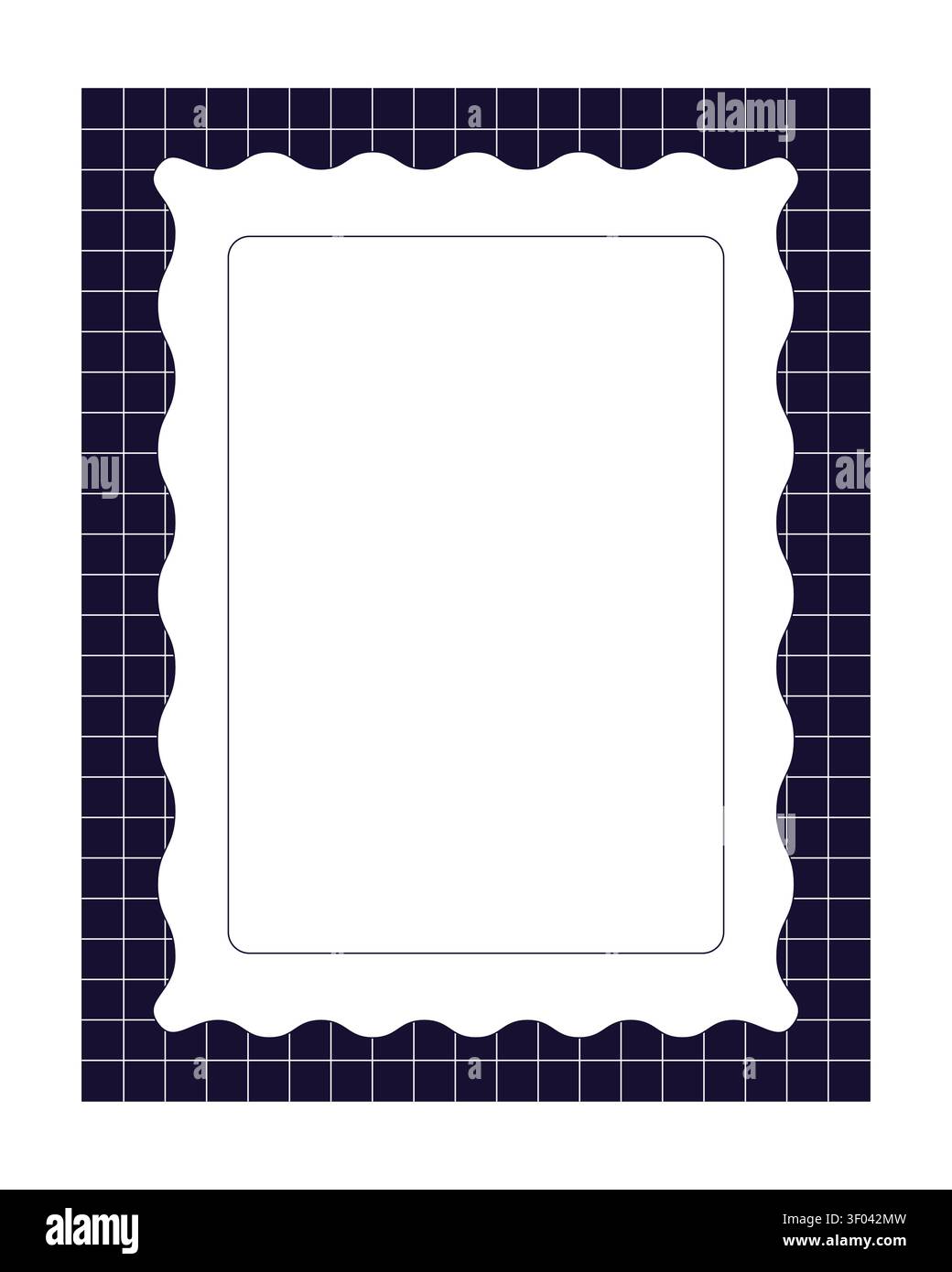 Scalloped grid pattern rectangular black and white retro frame Stock Vector