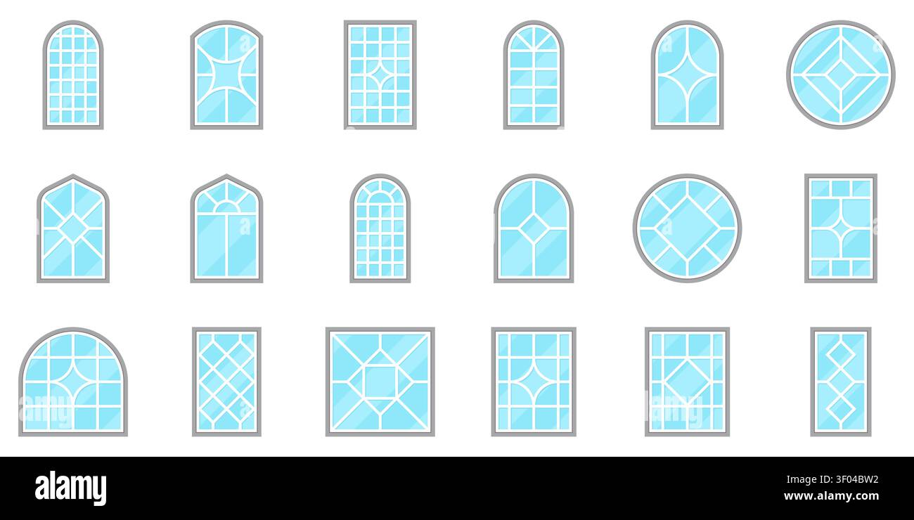 Modern Clean Window Styles Flat Vector Illustration Set Stock Vector