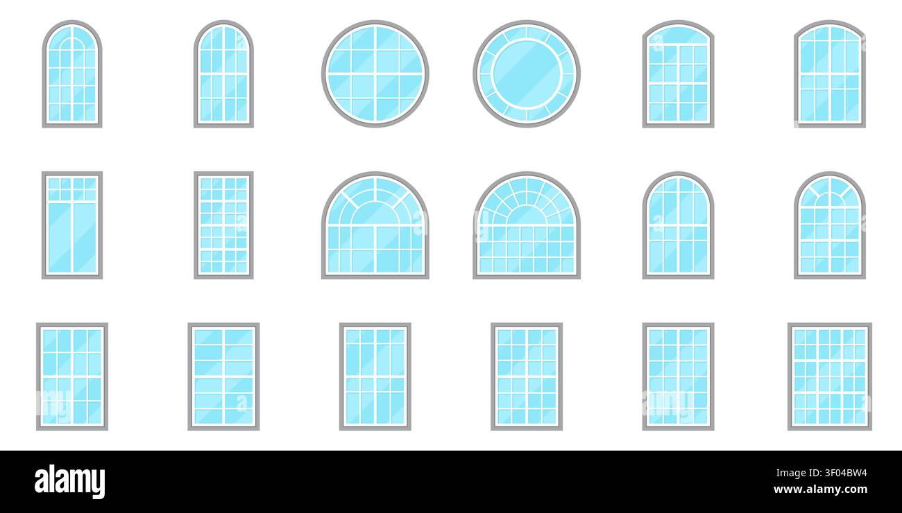 Basic Architectural Window Shapes Flat Vector Illustration Set Stock Vector