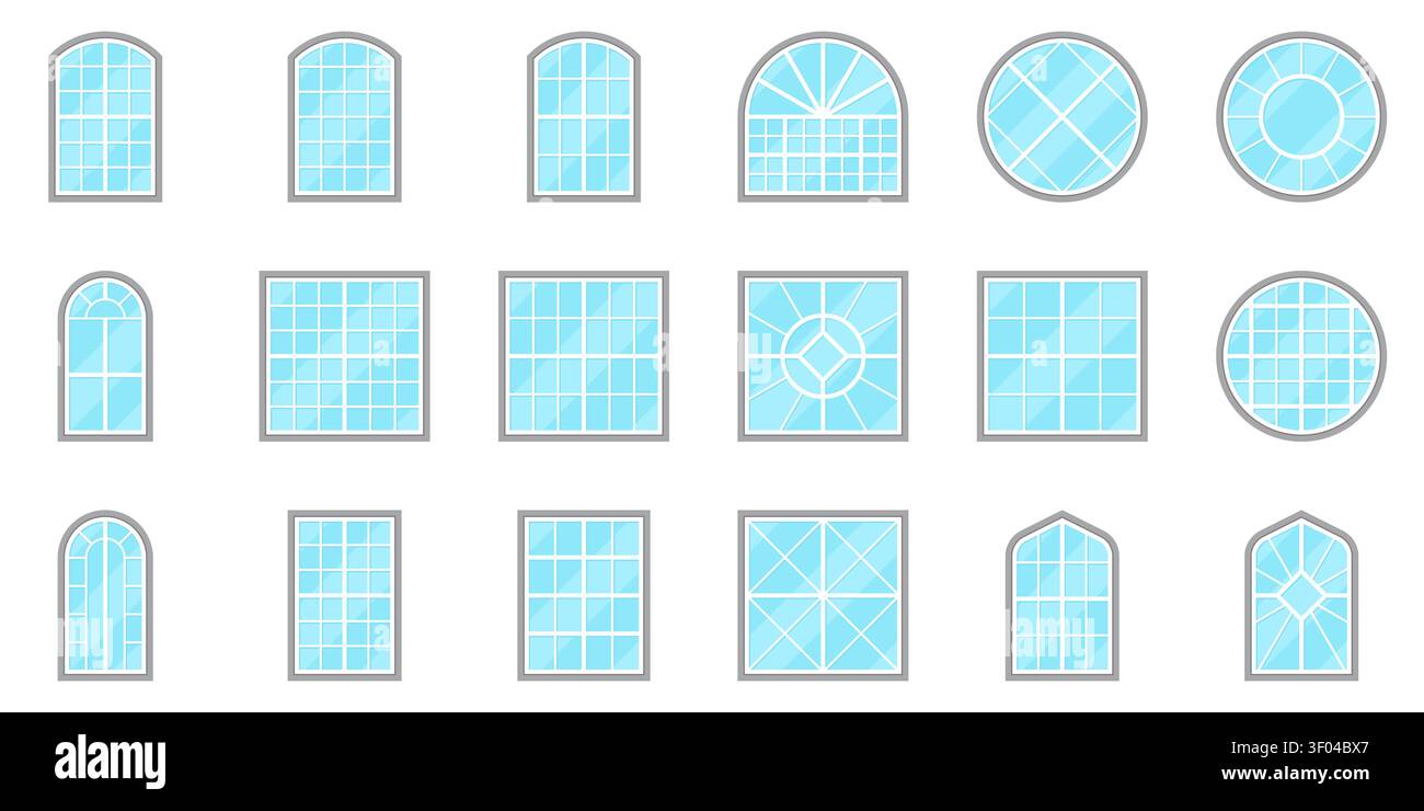 Decorative Geometric Window Shapes Flat Vector Illustration Set Stock Vector