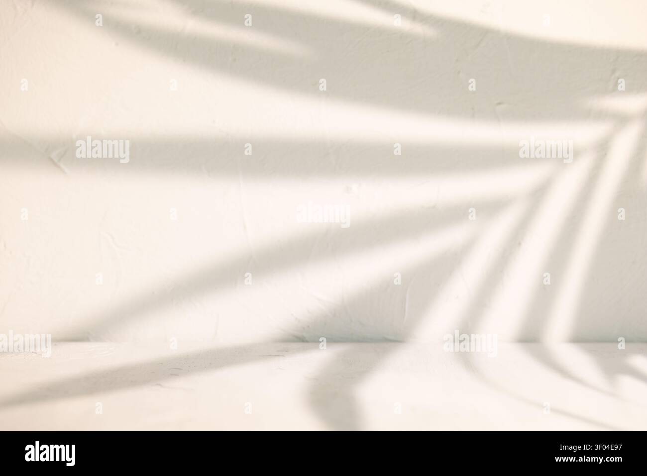 Soft shadow on old plaster wall creating empty mockup scene with bright minimal background Stock Photo