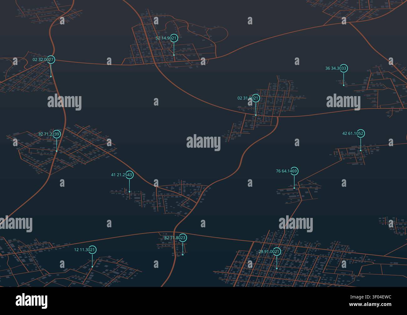 map displaying geolocation coordinates and orange road grid. Vector illustration. Stock Vector