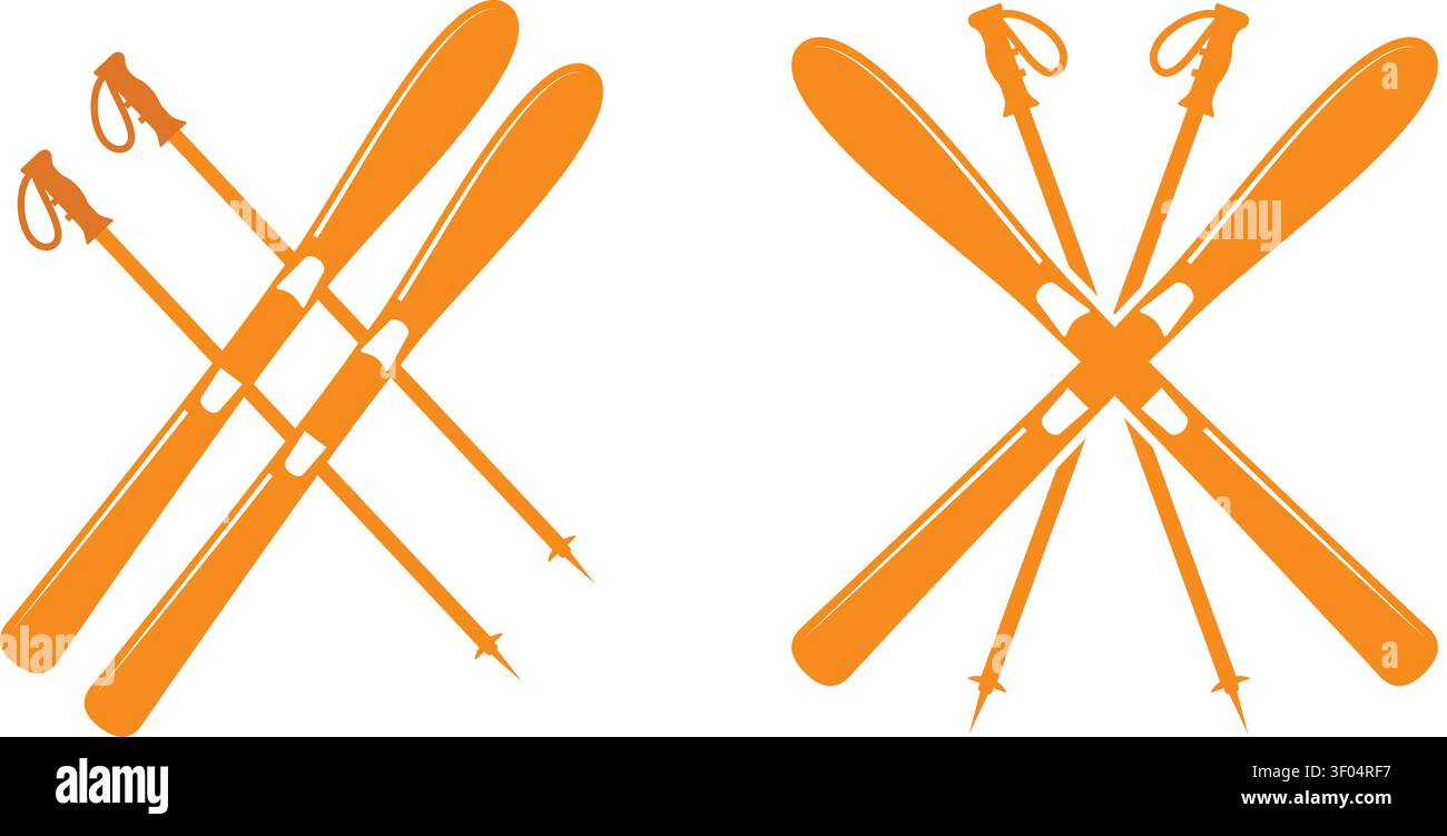 Ski and Ski Pole Icons Set Stock Vector