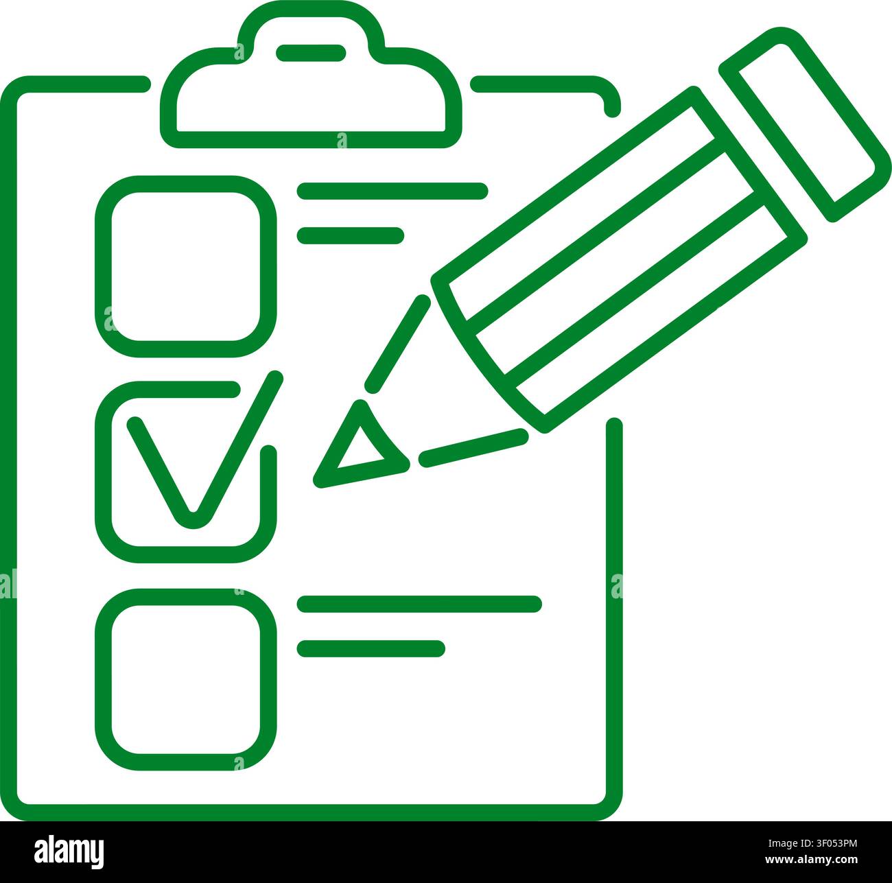 testing, test, education concept. tick in checkbox document on clipboard. correct test solution. success in completing assignment. line style icon. is Stock Vector