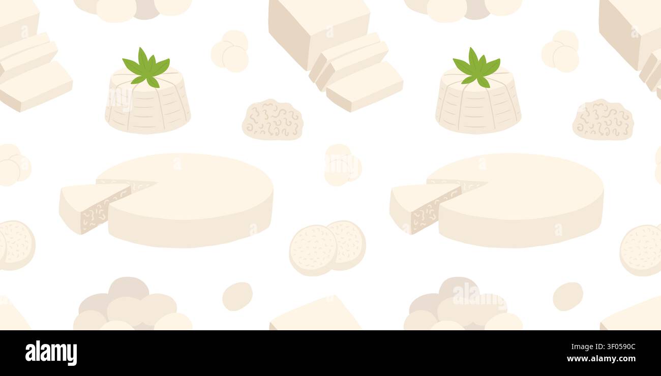 Soft cheeses types vector seamless pattern Stock Vector