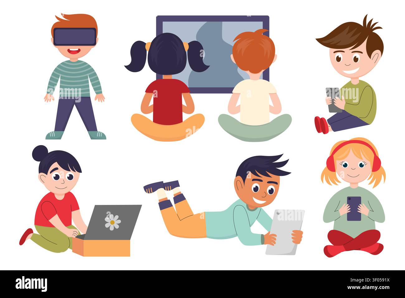 Children using gadgets set Stock Vector