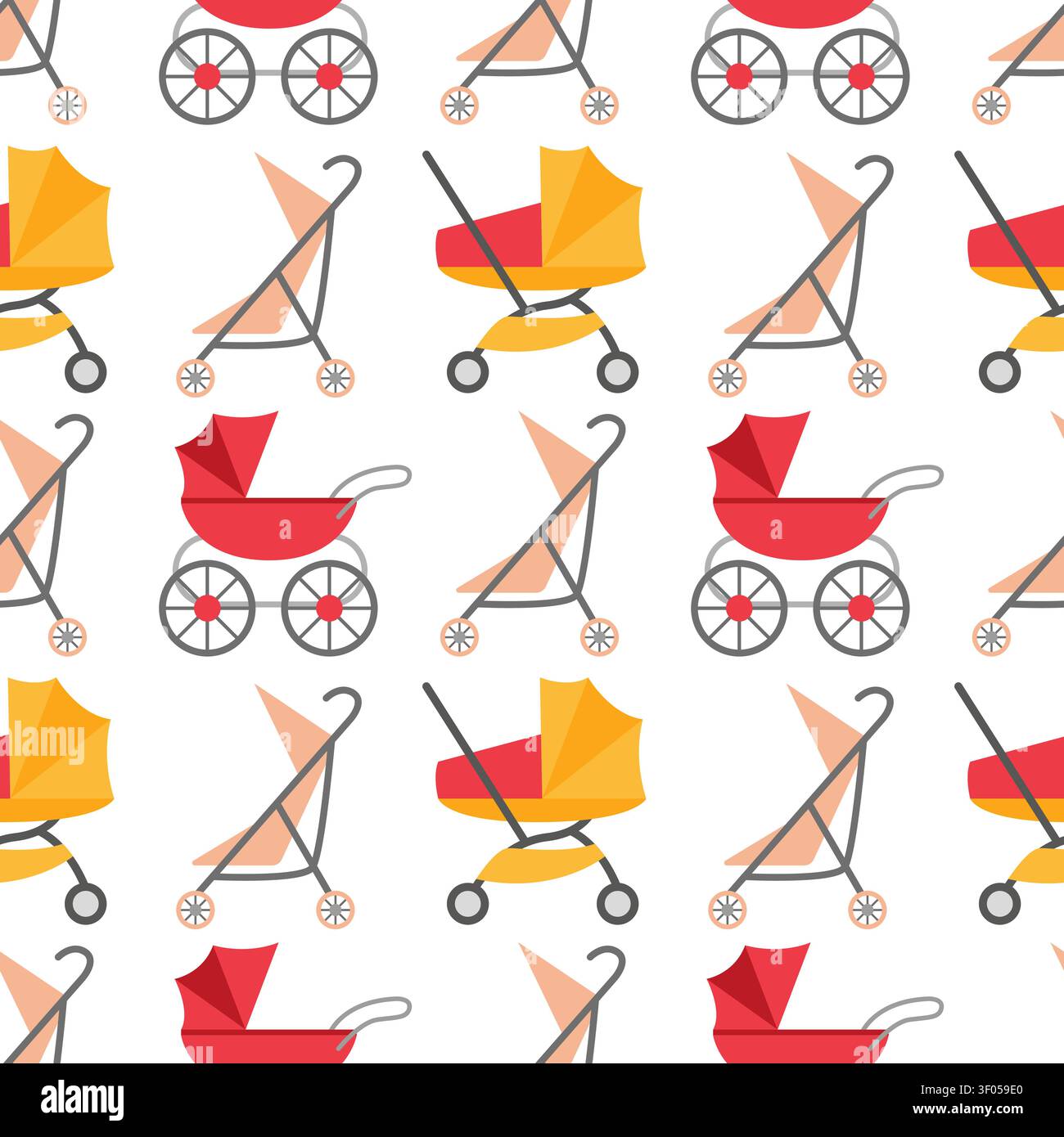 Baby strollers flat vector seamless pattern Stock Vector
