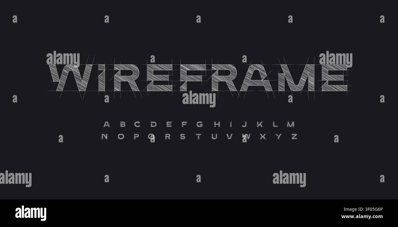 Architect Font Logo Alphabet Blueprint Letter Set Modern Typography, Creative Typographic Design for Architectural Title Text, Technical Project Stock Vector