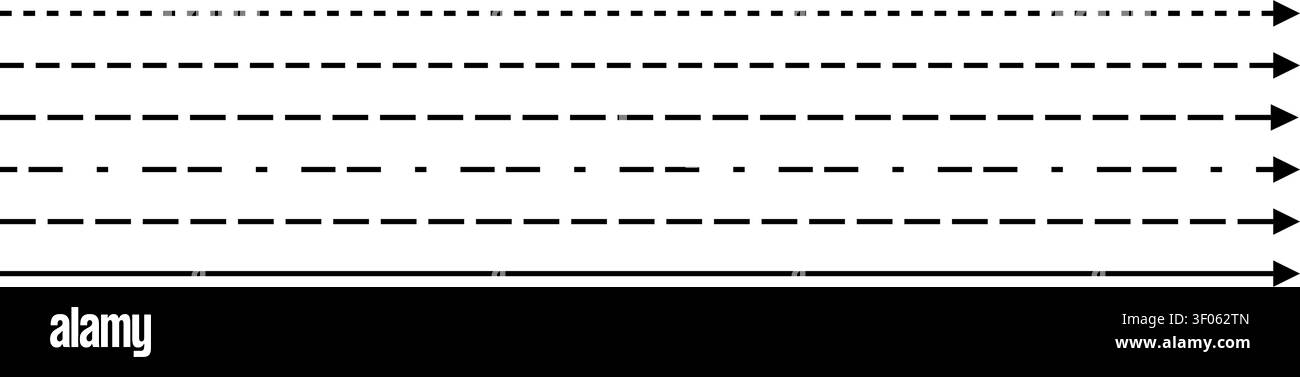 Straight dashed arrow icon set Stock Vector