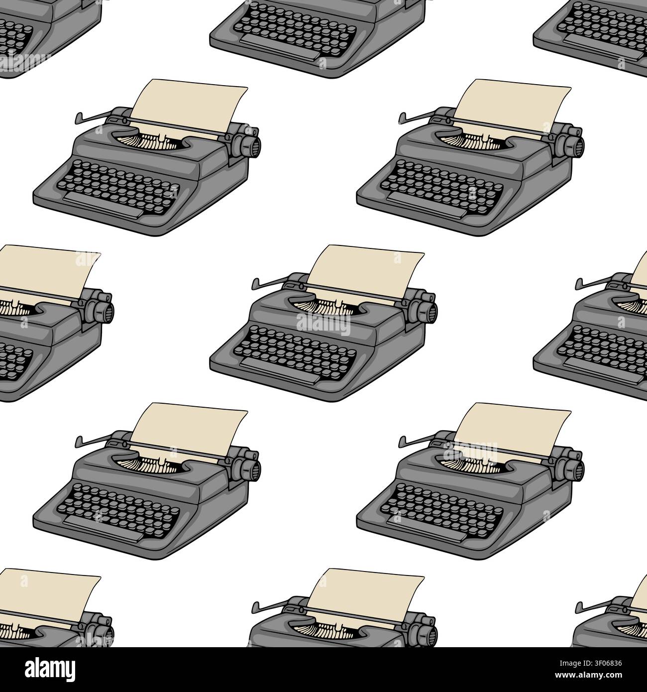 Seamless pattern with retro typewriter illustration, vintage writing machine vector background Stock Vector