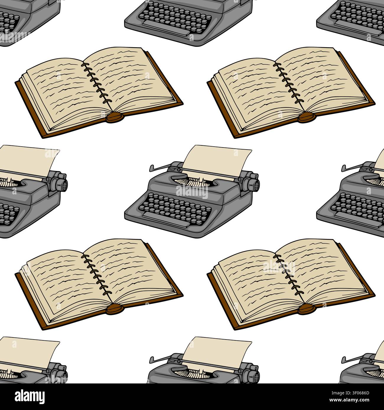 Seamless pattern with vintage typewriter and open notebook vector illustration Stock Vector