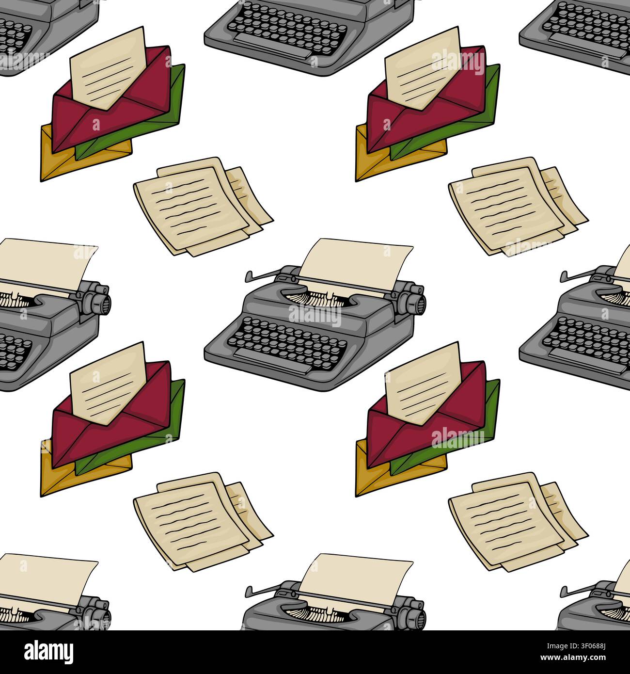 Seamless pattern with vintage typewriter and mail envelopes vector illustration Stock Vector