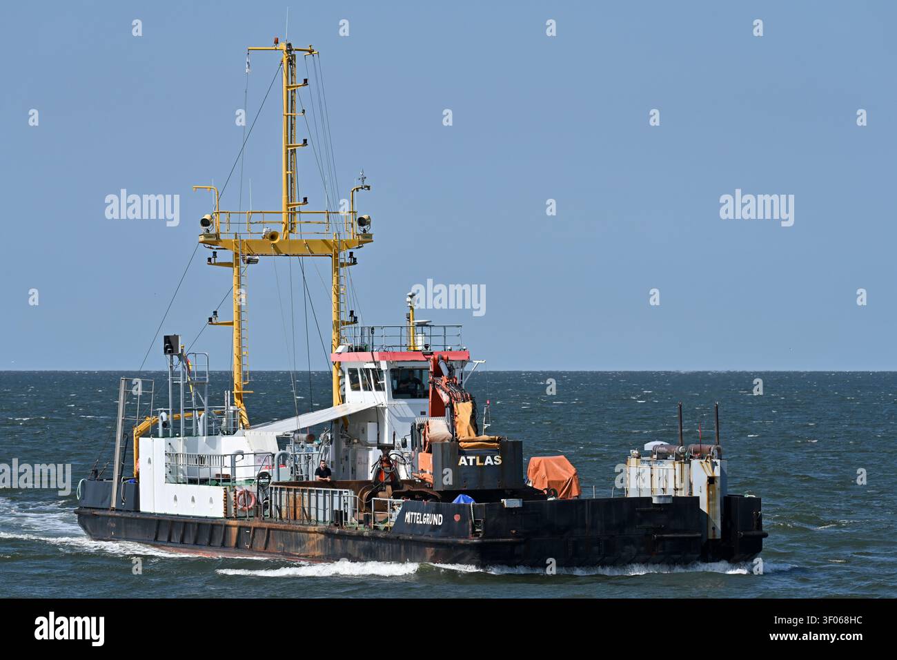Service ship MITTELGRUND off Cuxhaven Stock Photo