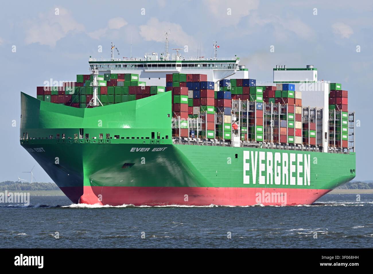 Containership EVER EDIT passing Cuxhaven Stock Photo