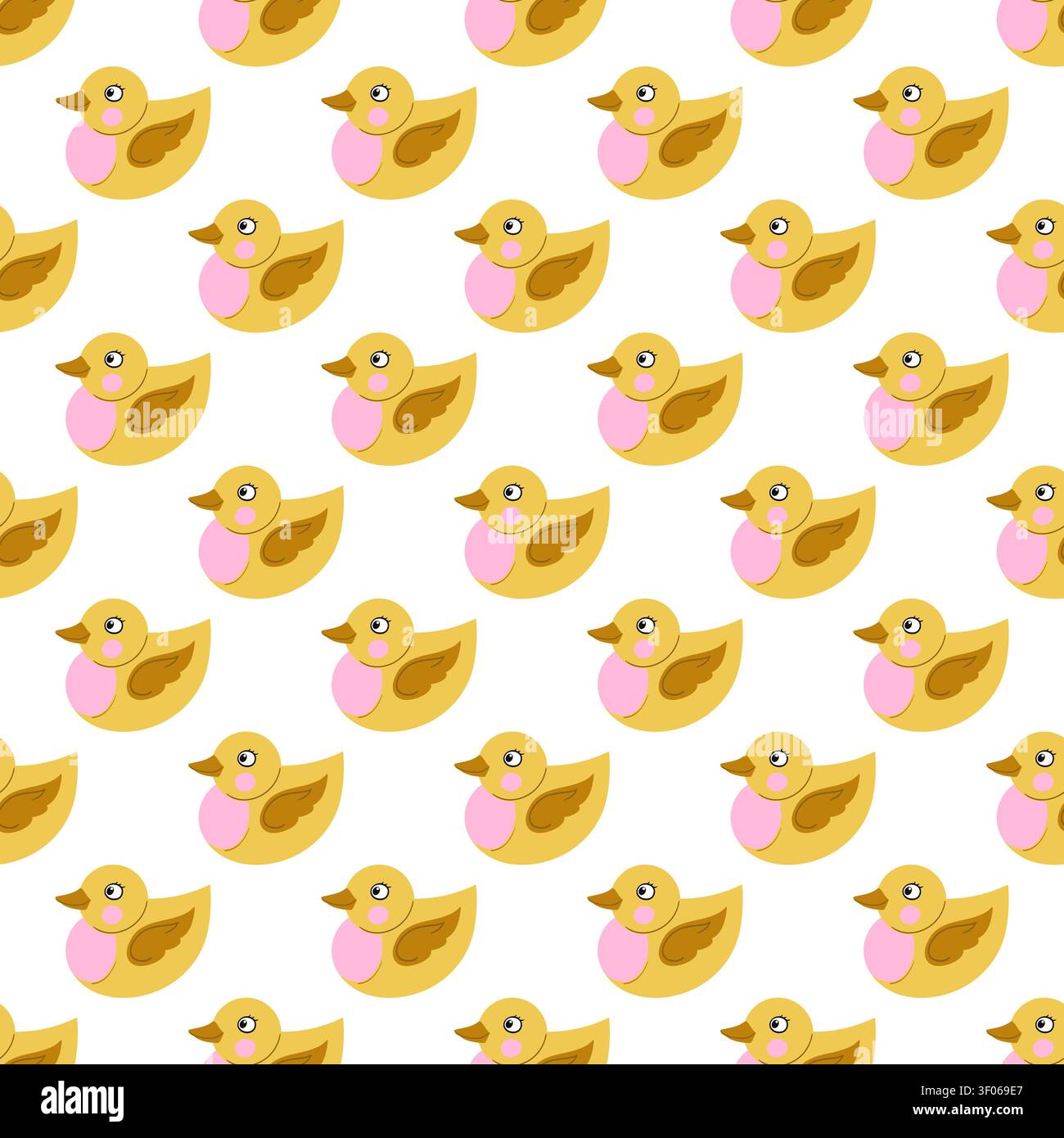Seamless pattern with cute rubber ducks. Flat vector illustration for nursery wallpaper, baby textile, gift wrap, and childish decor Stock Vector