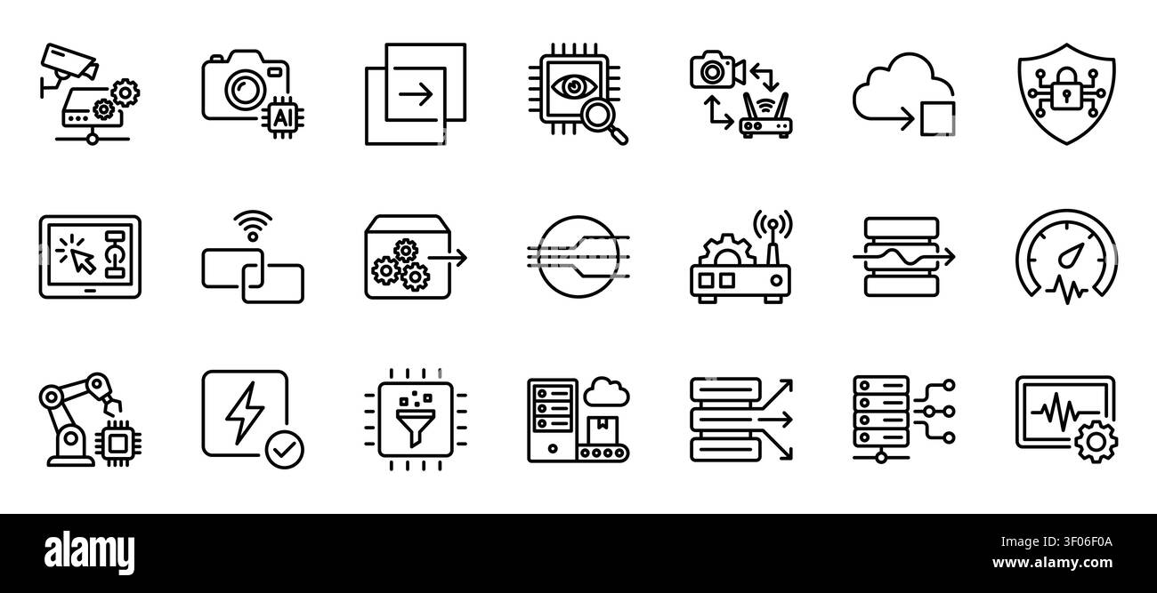 Artificial intelligence data server network linear vector icon set Stock Vector