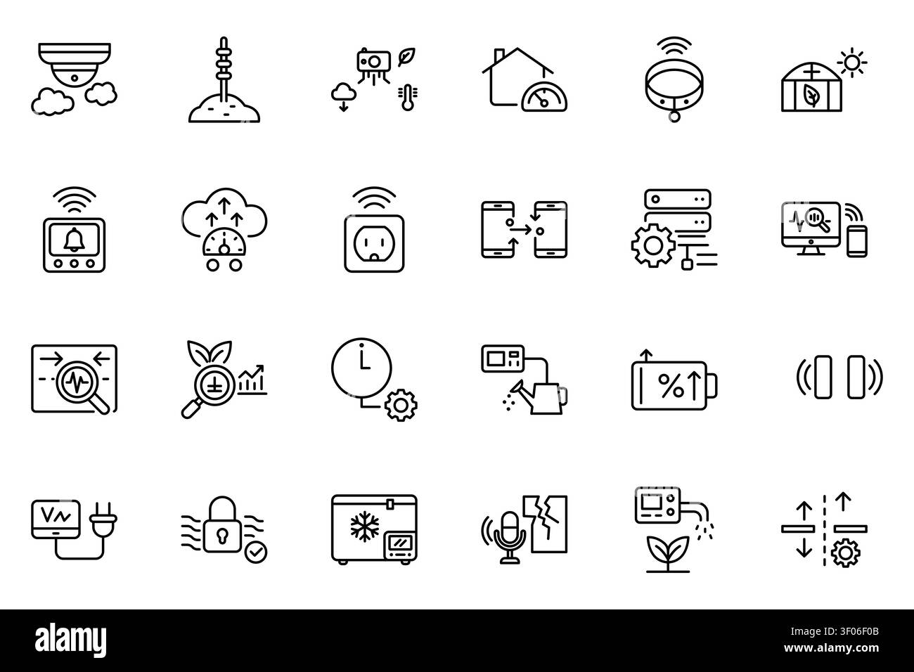 Smart home automation iot sensor technology linear vector icon set Stock Vector