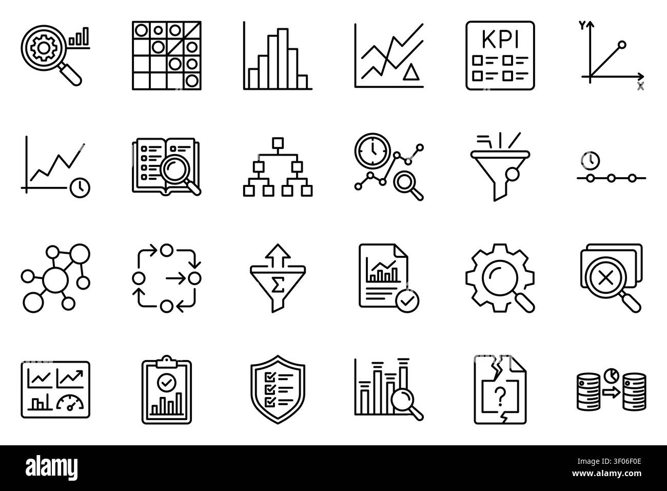 Business data analytics kpi finance infographic linear vector icon set Stock Vector