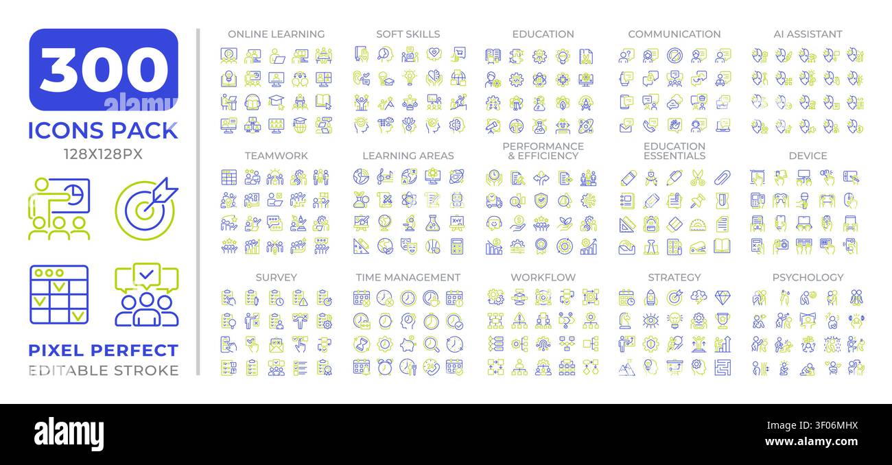 Education two color line icons set collection Stock Vector
