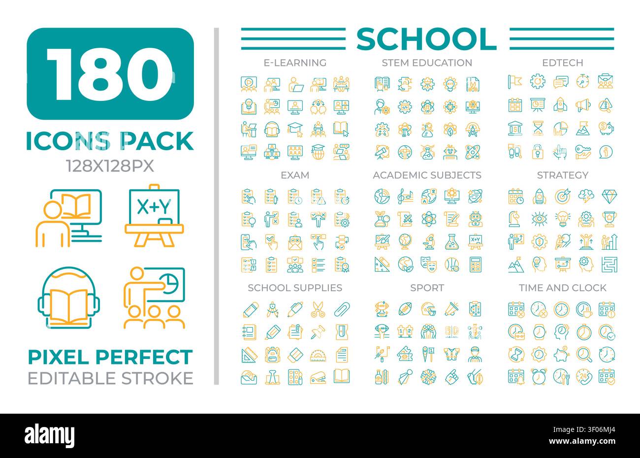 School two color line icons set collection Stock Vector