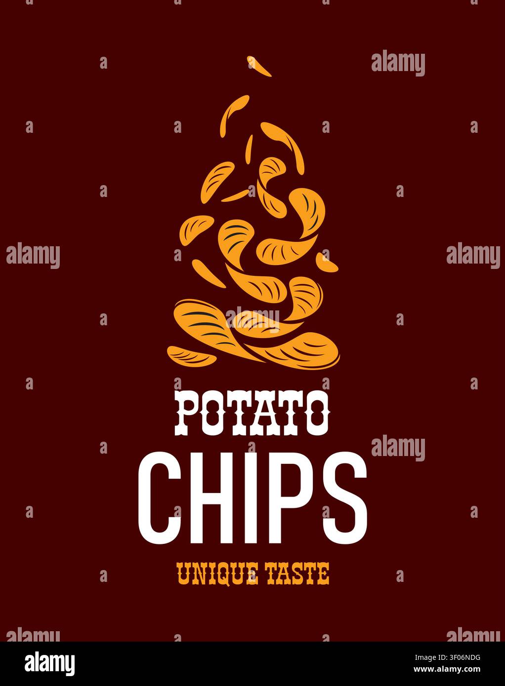 Flying fried potato chips logo icon, salted snack Stock Vector