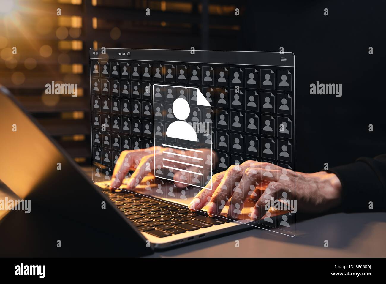 Customer data management concept. client profile record, CRM database, customer analytics, contact management, segmentation, behavioral history, Stock Photo