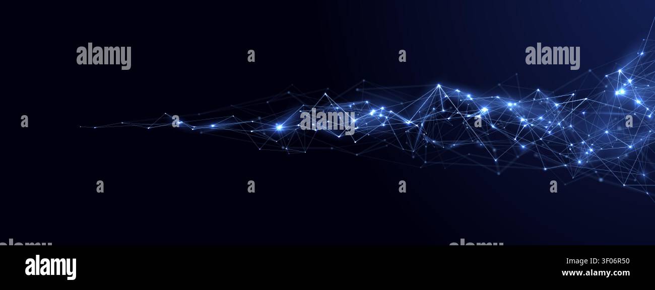 Abstract Blue Network Border With Digital Data Connections Stock Vector