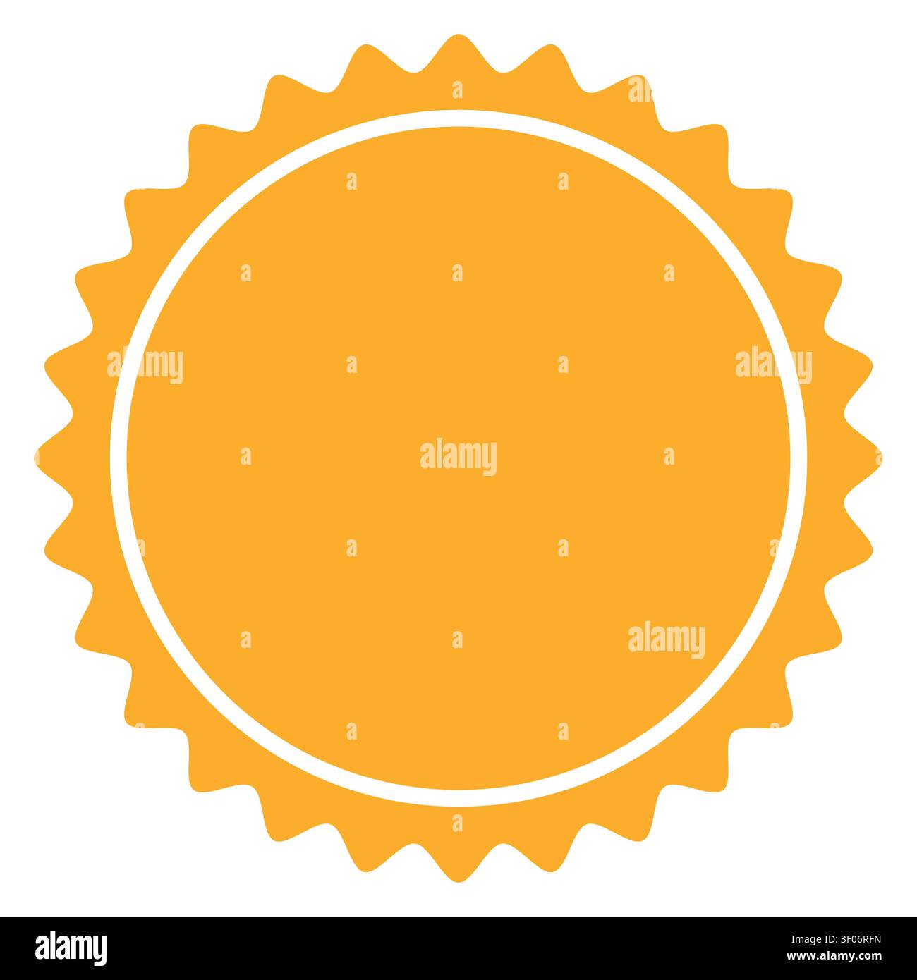 Stylized yellow sun emblem with wavy rays and circular border Stock Vector