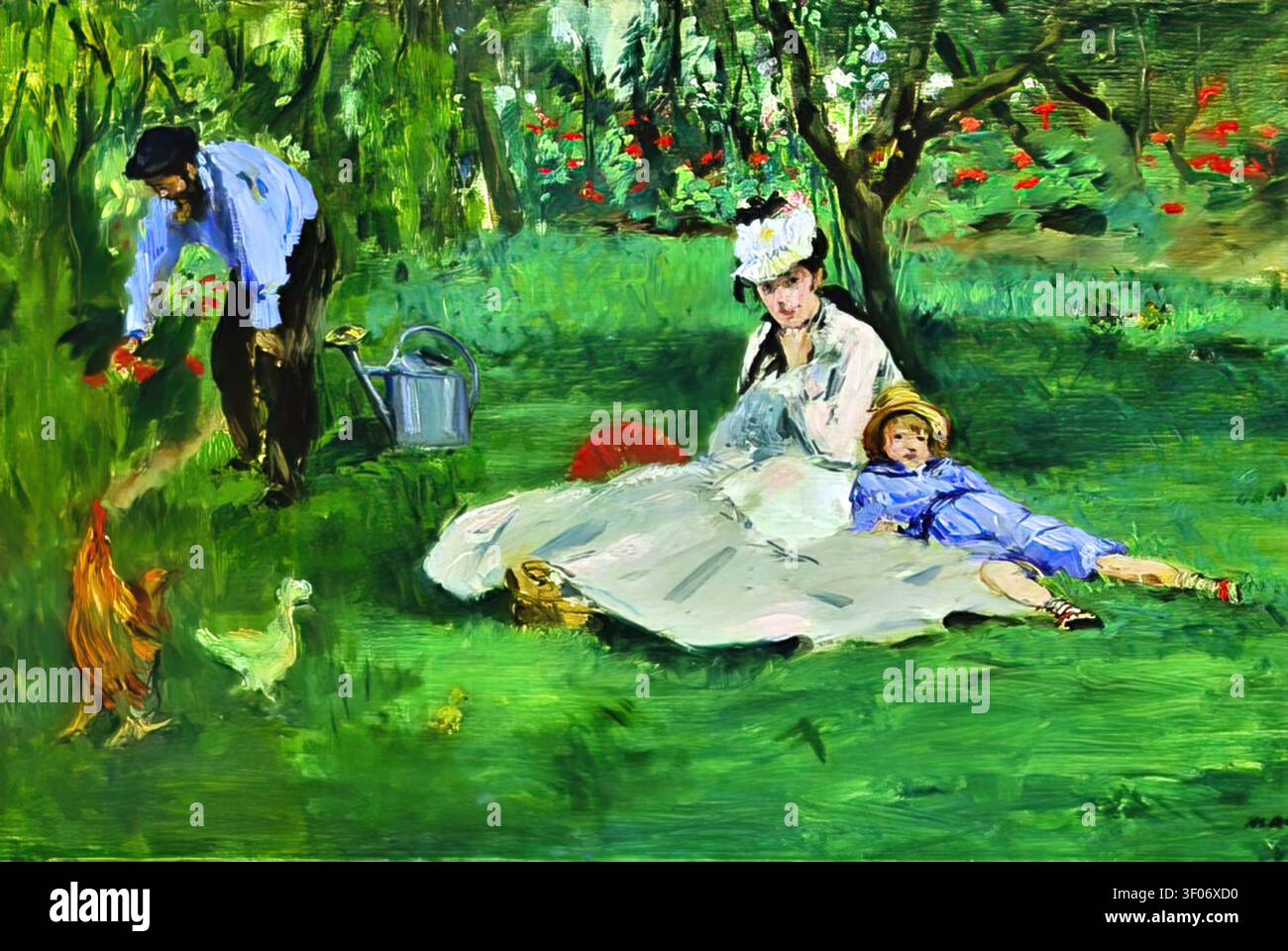 Monet family in their garden at argenteuil hi-res stock