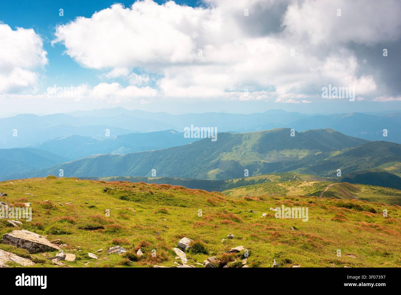 carpathian mountain landscape in august. scenic alpine terrain of ukraine in the afternoon. background image for hiking through chornohora ridge. popu Stock Photo