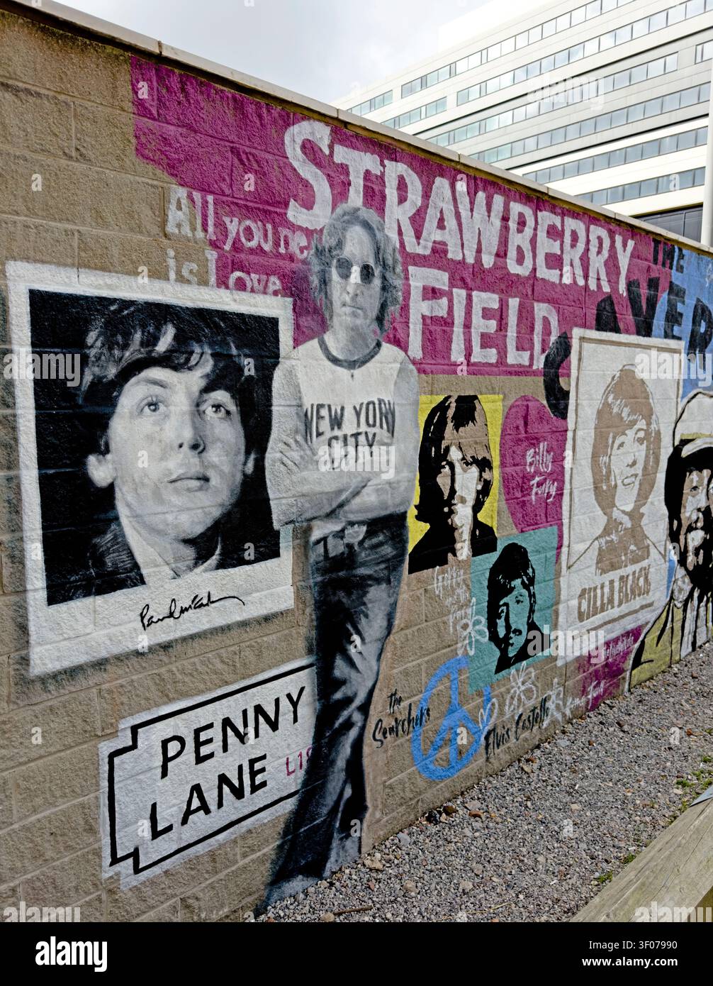 Beatles mural Liverpool - Arena quarter - Strawberry Fields forever - Penny Lane Stock Photo