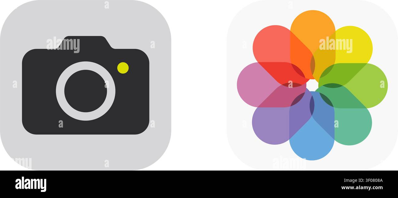 Photo and camera apps ios icons Stock Vector