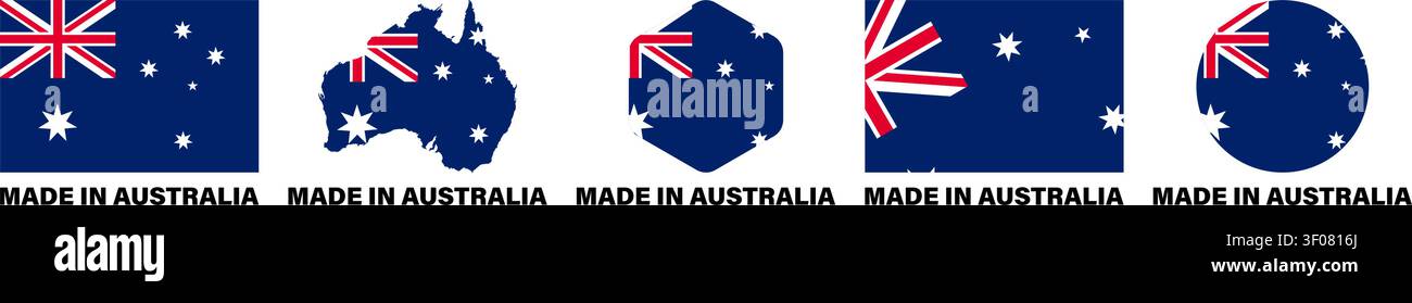 Made in australia stickers icon set Stock Vector