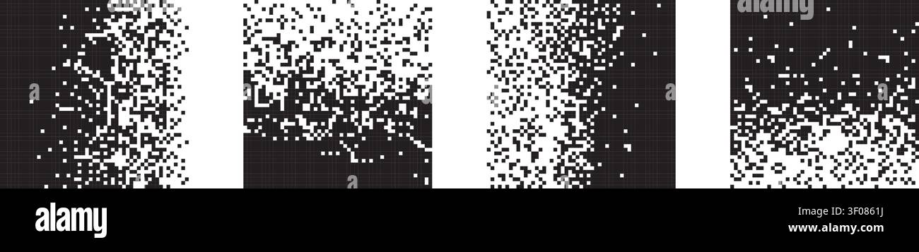 Disintegration pixel effect – abstract vector banners with rectangle particles Stock Vector