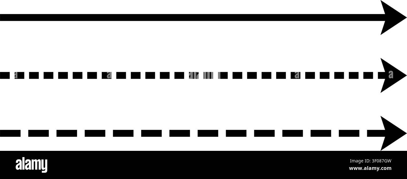 Straight dashed arrow icon set Stock Vector