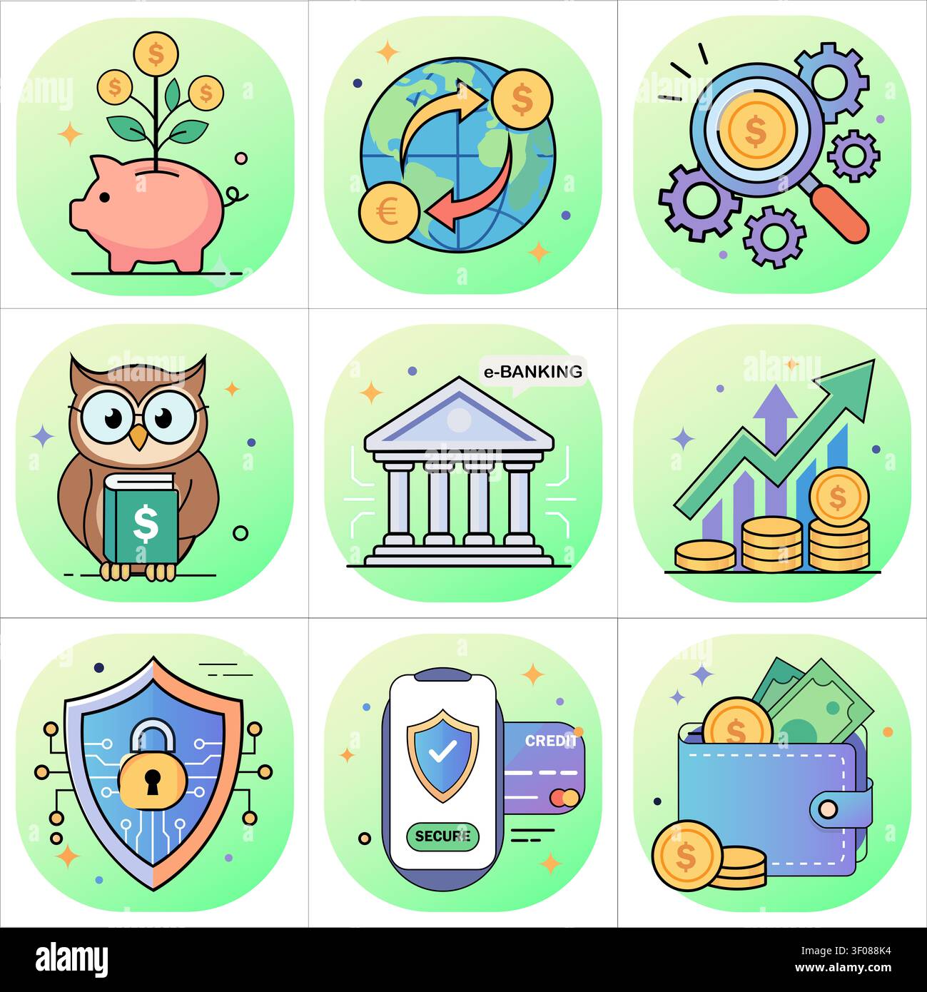 Business and financial flat icon set Stock Photo