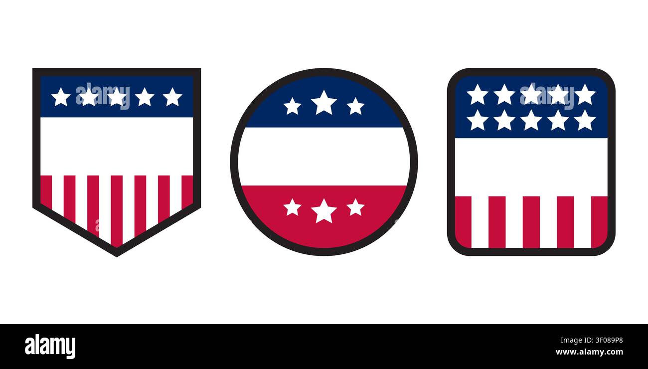 Usa stickers flag labels icon set Stock Vector