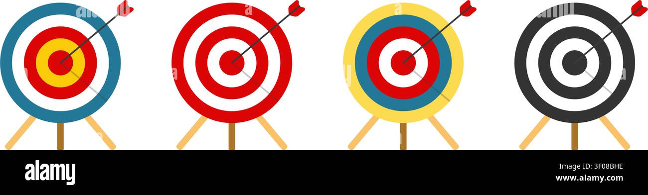 Target Boards With Arrows Flat Vector Icon Set Stock Vector