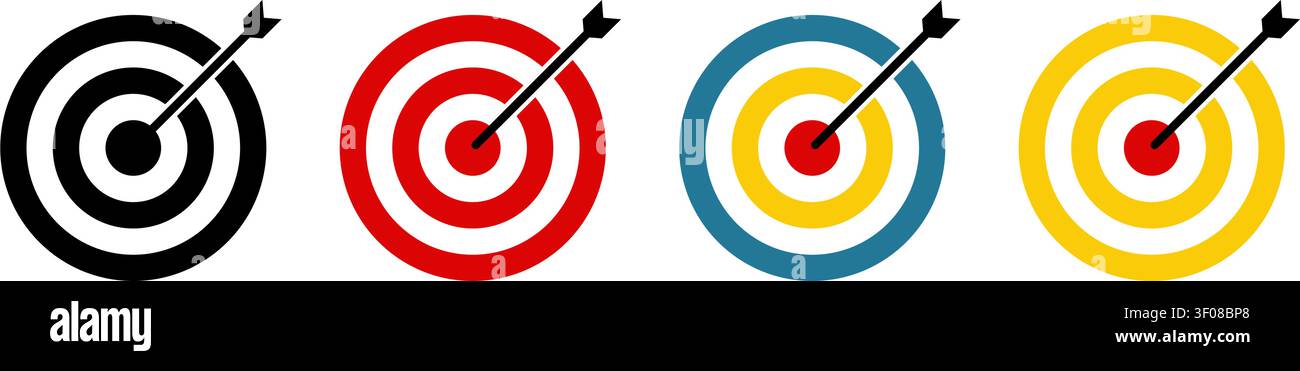 Target Boards With Arrows Flat Vector Icon Set Stock Vector