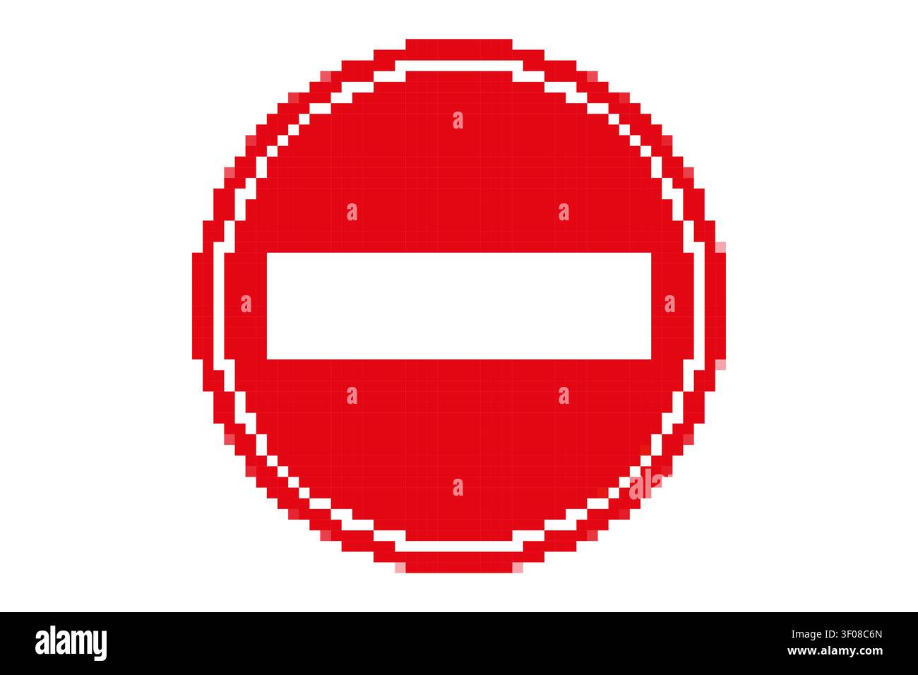 Pixel No Entry Traffic Sign. Retro 8-Bit Icon Stock Vector