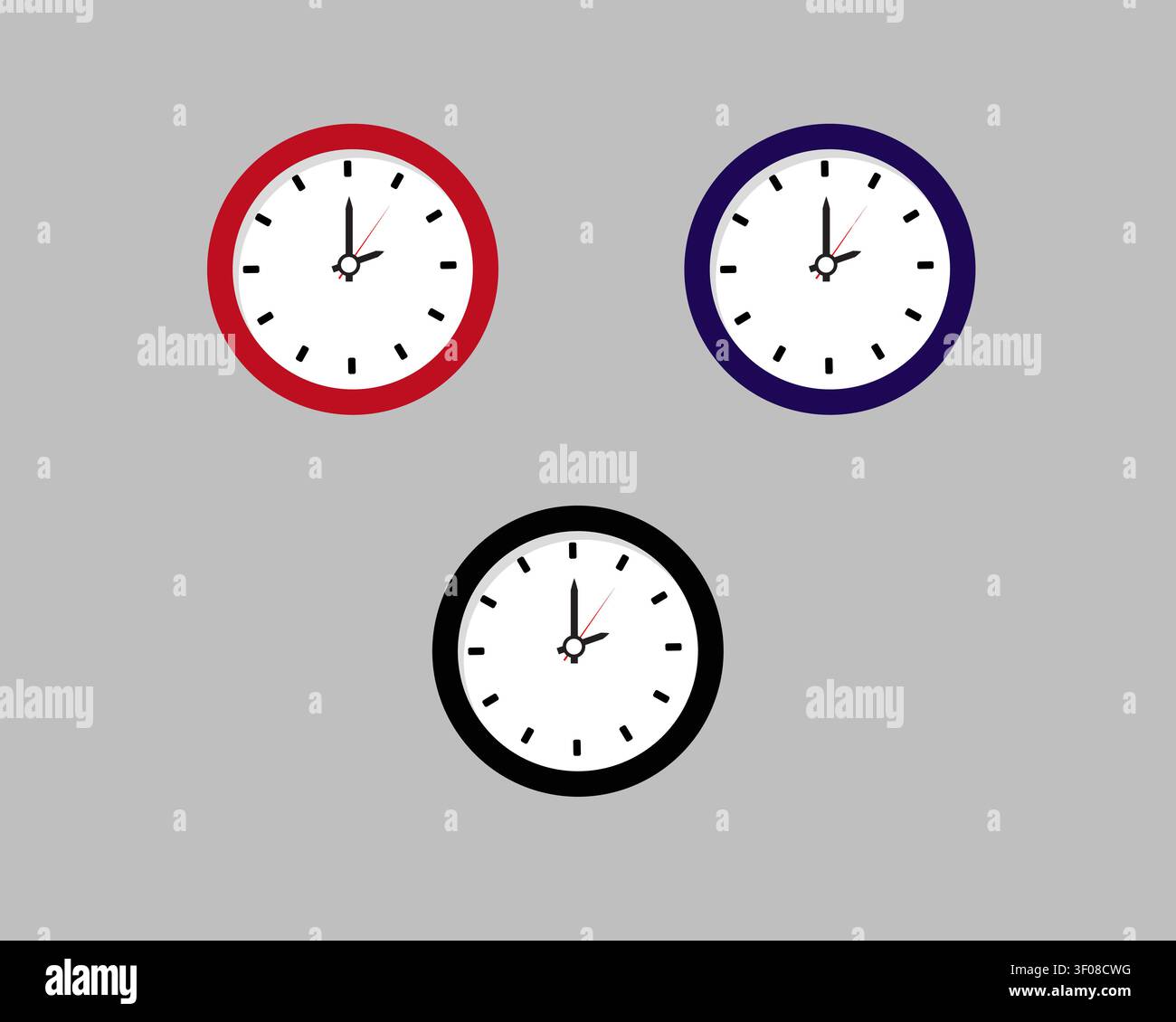 Clocks icons set with red, blue and black borders Stock Vector