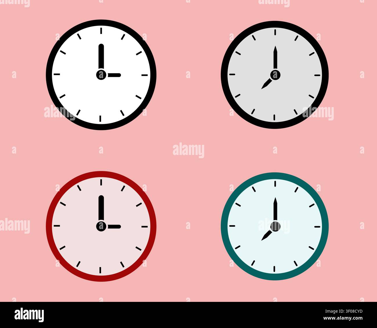 Clock icons on pink background Stock Vector