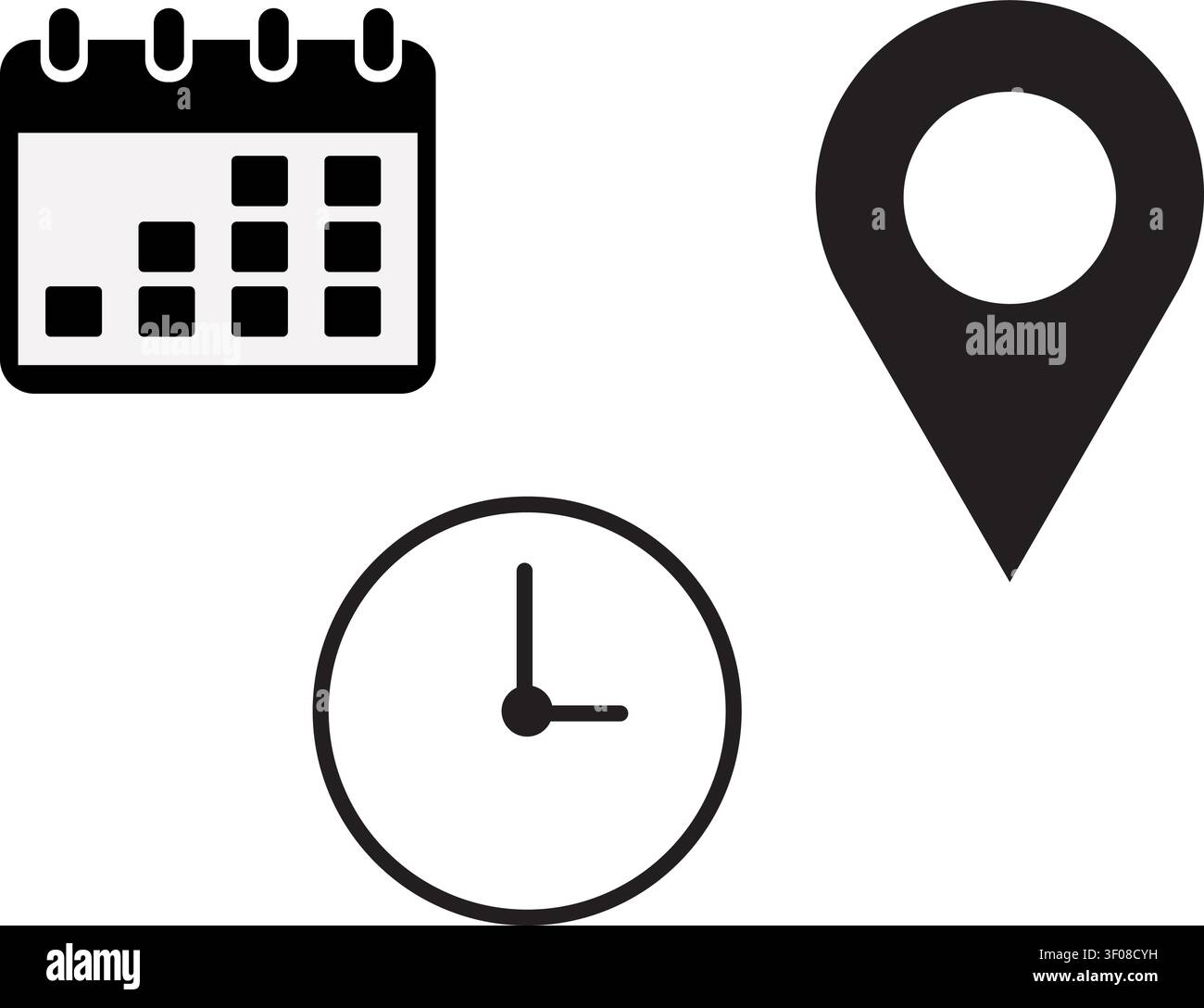 Date, Time and Location Icon Set Stock Vector