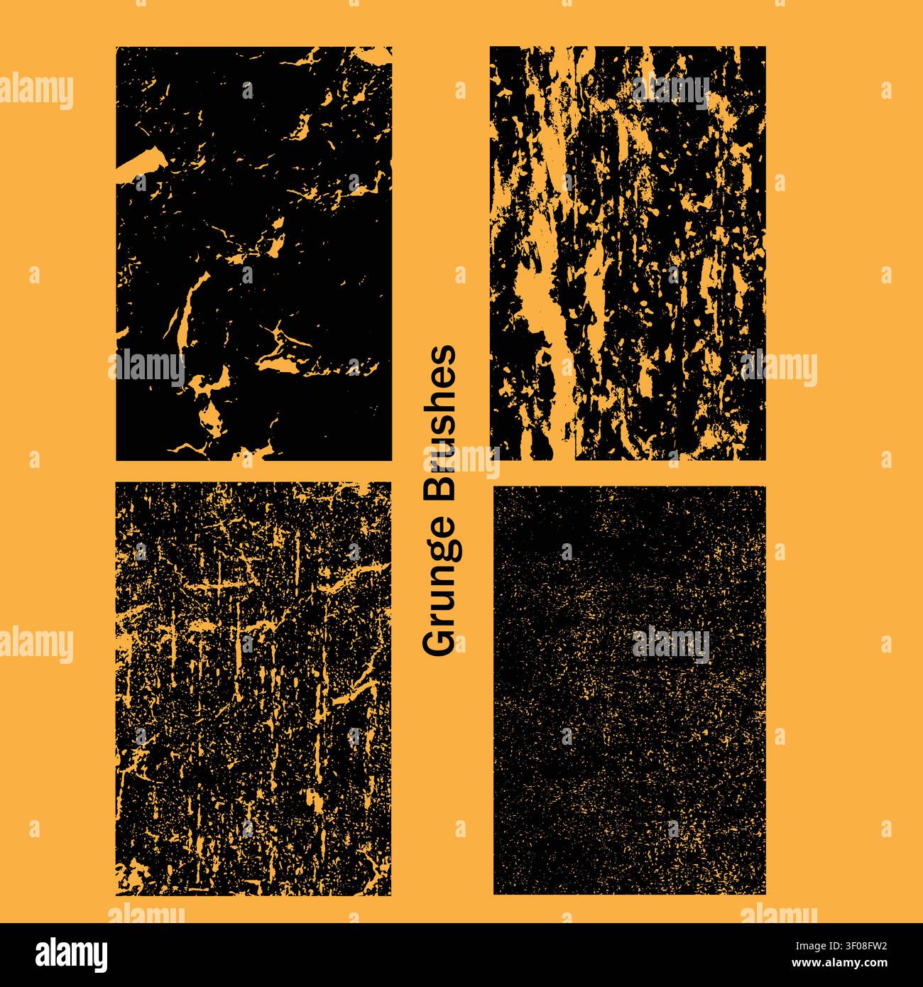 Grunge texture brushes set, abstract black and orange design elements Stock Vector