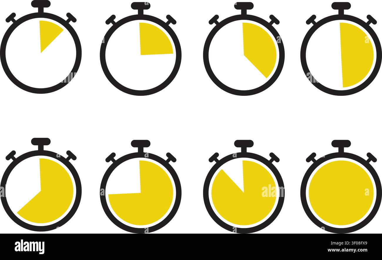 Animated Stopwatch Icons Progressing. Stock Vector