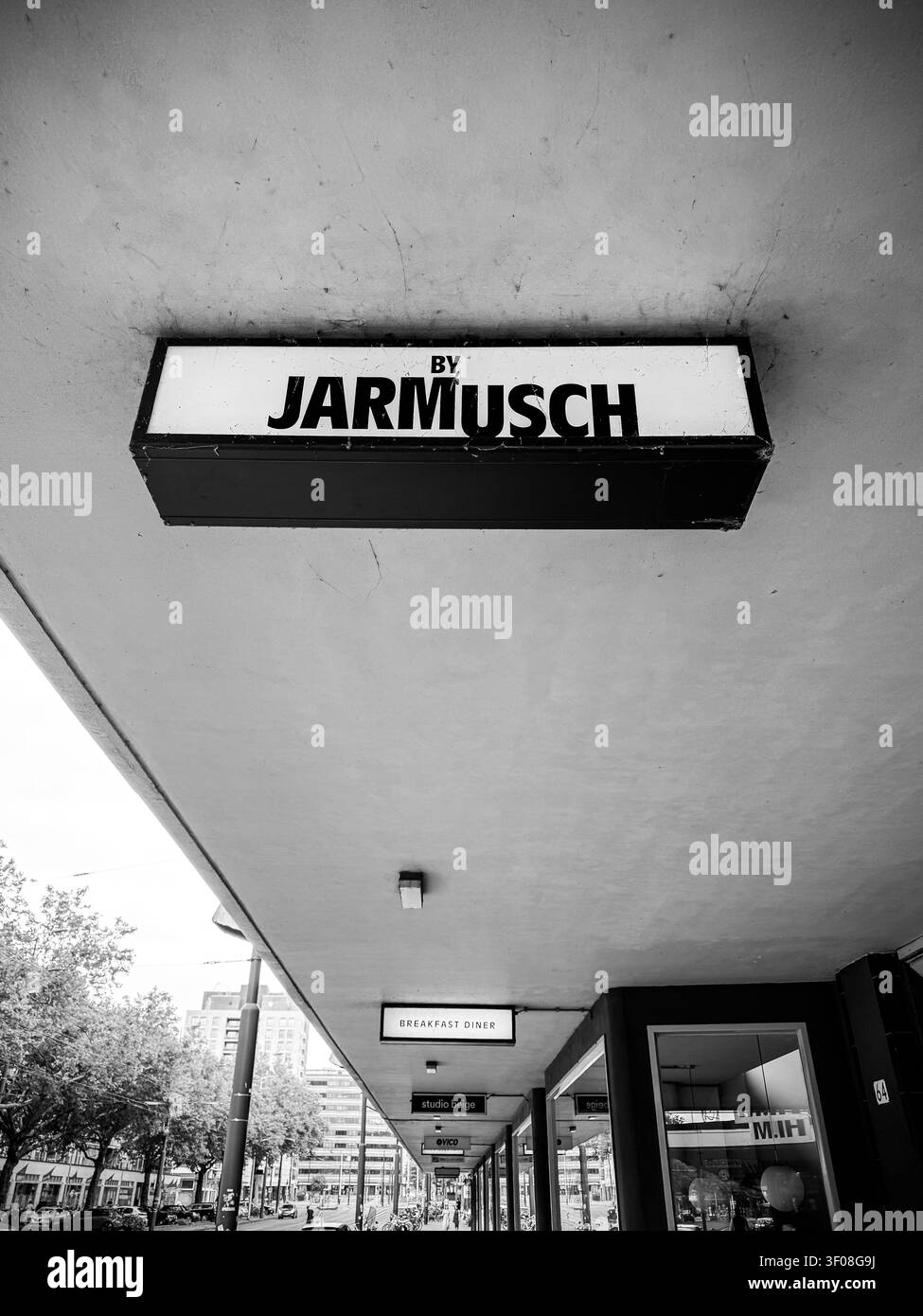 By Jarmusch restaurant sign in Rotterdam, South Holland, Netherlands. Stock Photo