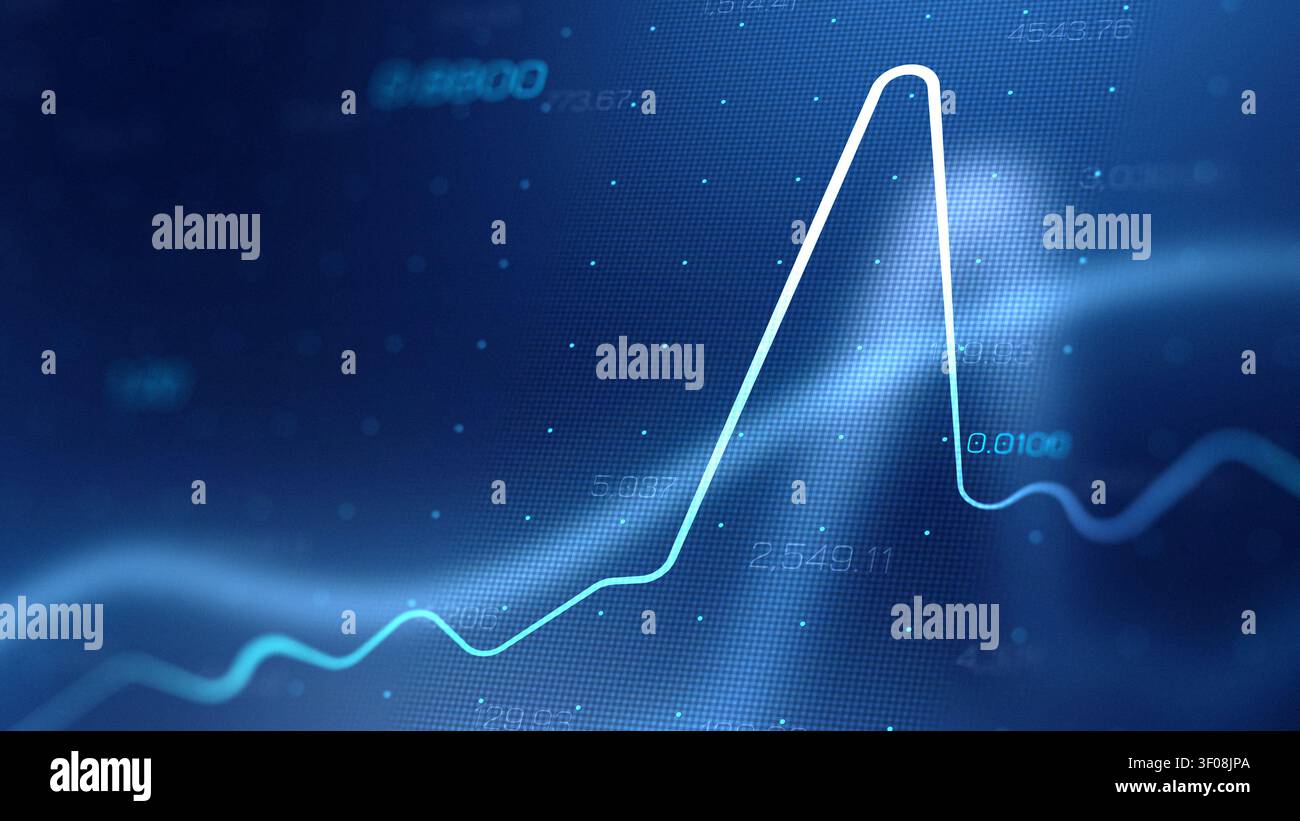 Chart shows activity in stock exchange trading over time with data points displayed Stock Photo