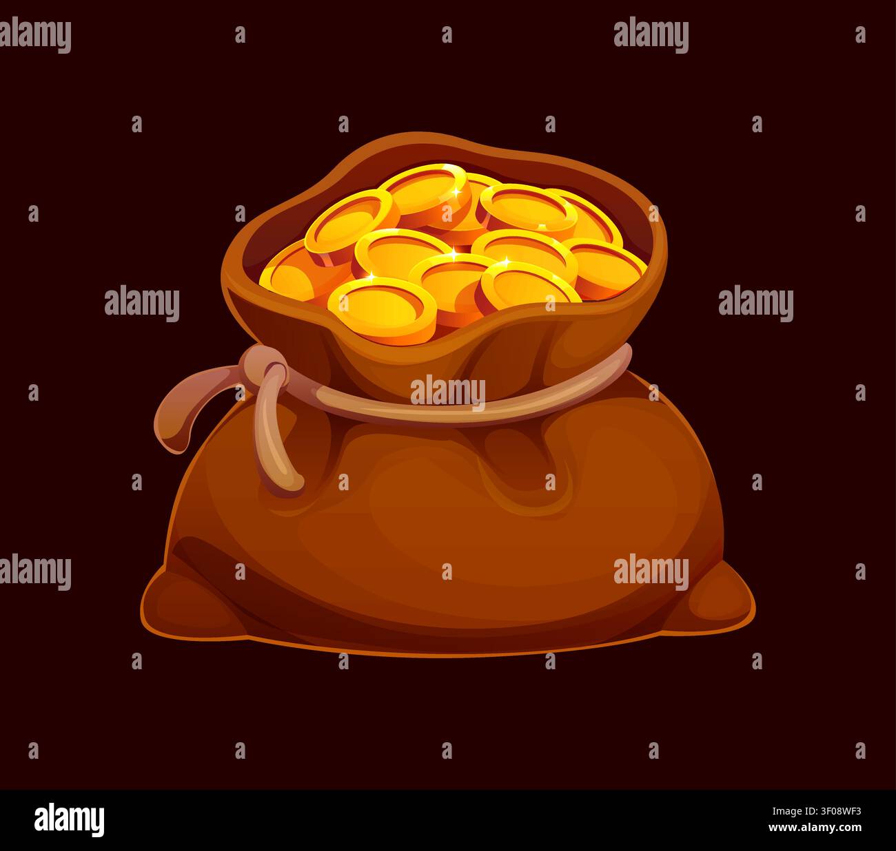 Bag of gold coins, sack with golden money for game Stock Vector